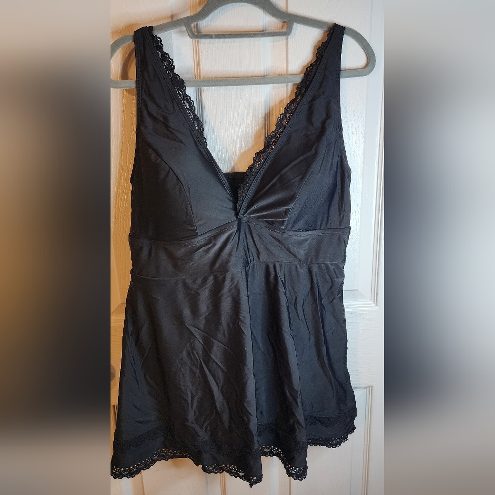 Torrid Black Lace Trim Swim Dress